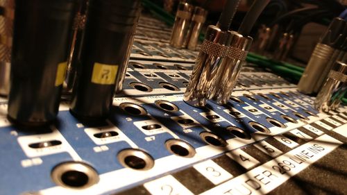 Cables connected on sound recording equipment