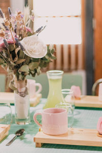 High angle view of drink on table at home