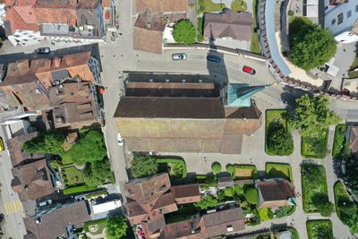 High angle view of buildings in city