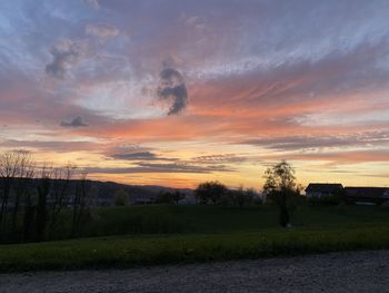 Scenic view of landscape against sky during sunset