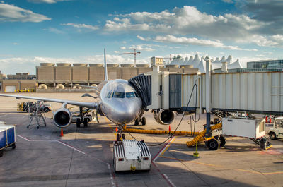 Airplane in preflight mode boarding checks and fuel are all being checked out before take off