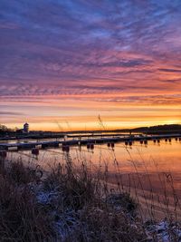 Scenic view of lake against sky during sunset