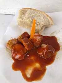 High angle view of breakfast served in plate