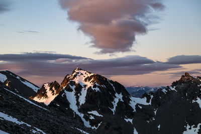 Colourful alpine sunrise over snowy mountains in the southern alps, nz