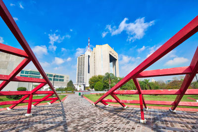 Panoramic view of buildings in city against sky