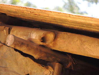 Low angle view of roof against sky