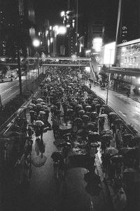 High angle view of crowd on street at night
