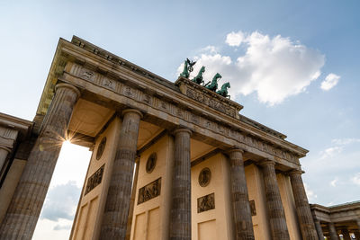 Brandenburg gate with sunflare against sky