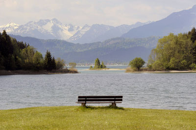 Scenic view of lake by mountains