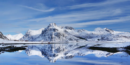 Scenic view of snowcapped mountains against sky