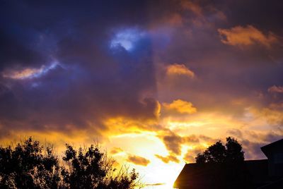 Silhouette of trees against cloudy sky