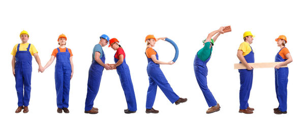 Group of people against colored background