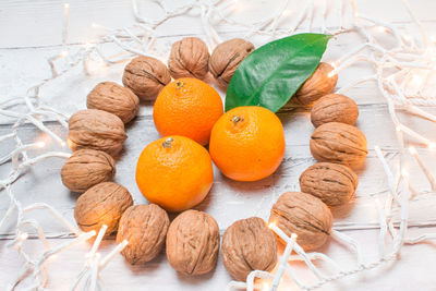 High angle view of fruits on table