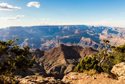 Scenic view of mountains against cloudy sky