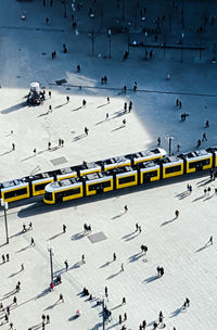 View of people on beach in city