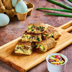 Close-up of breakfast served on table