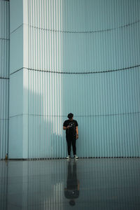 Full length of man standing against building