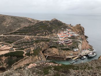 Panoramic view of sea and rocks against sky