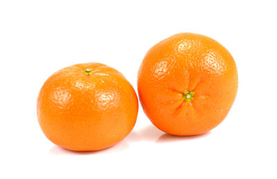 Close-up of orange fruit against white background