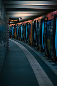 Interior of illuminated subway station
