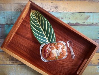 High angle view of food on table