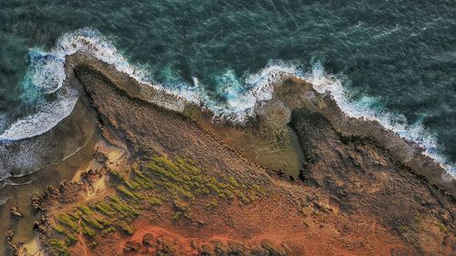 High angle view of rocks on beach