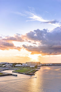 Sunset over the sea in sumiyoshi-cho, naha, okinawa from the loisir hotel