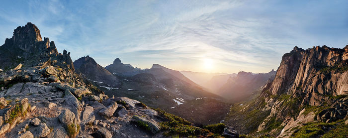 Panoramic view of mountains against sky