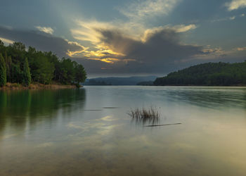 Scenic view of lake against sky during sunset