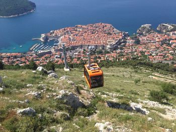 High angle view of overhead cable car on mountain