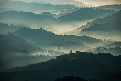 Scenic view of silhouette mountains against sky