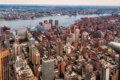 High angle view of city buildings