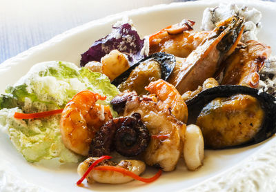 Close-up of seafood served in plate