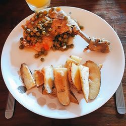 High angle view of breakfast served on table