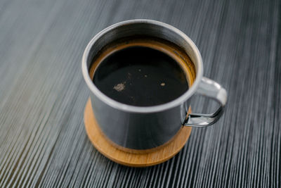 High angle view of coffee on table