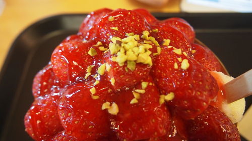 Close-up of strawberry in plate