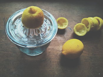High angle view of lemons on table