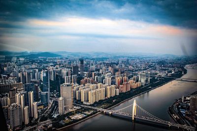 High angle view of cityscape against sky