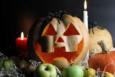 Close-up of pumpkin against black background