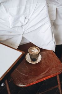 High angle view of coffee on table