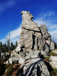 Low angle view of rock formation against sky