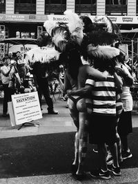 People walking on city street
