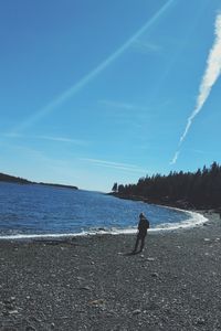 Man on beach against blue sky