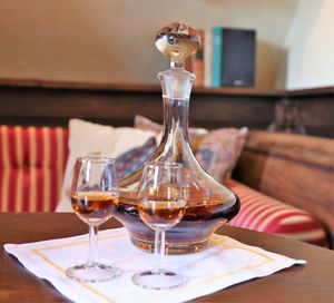 Close-up of wineglass on table