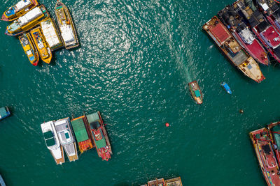 High angle view of boats in sea