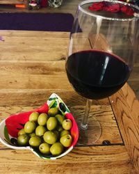 Fruits in glass on table