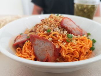 Close-up of pasta in bowl on table