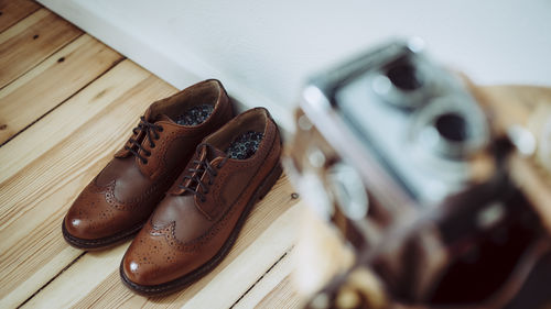 High angle view of shoes on table