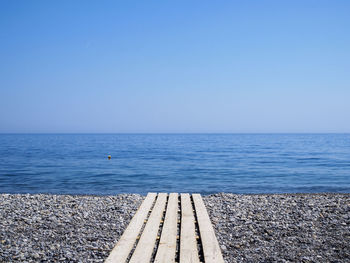 Scenic view of sea against clear blue sky