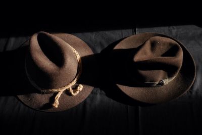 High angle view of hats on table